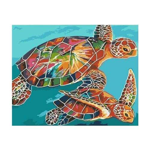 DIY 40X50 Oil Painting By Numbers Swimming turtle paint by numbers On Canvas Home Decor Digital Painting chrismas
