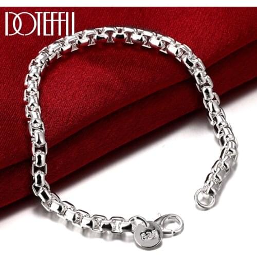 DOTEFFIL 925 Sterling Silver 5mm Round Box Chain Bracelet For Woman Charm Wedding Engagement Fashion Party Jewelry