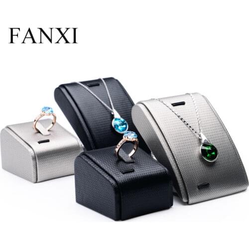FANXI Free shipping MDF Wrapped with Black and Silver PU leather Jewelry Displays for Rings and Pendants Show Case Exhibition