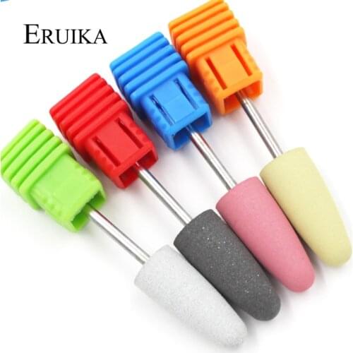 ERUIKA 4pc/set 10*24mm Rubber Silicon Nail Drills Big Head Bit Nail Buffer Mills for Manicure Pedicure Cuticle Clean Tools