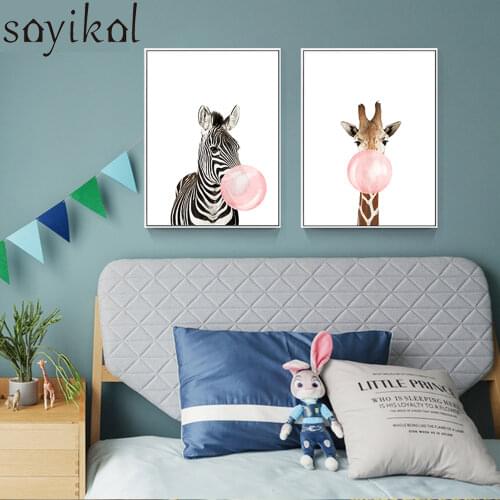 Canvas Painting Prints Giraffe Zebra Animals Posters and Prints Art Wall Nursery Picture Kids Room Decor No Frame Nordic Poster