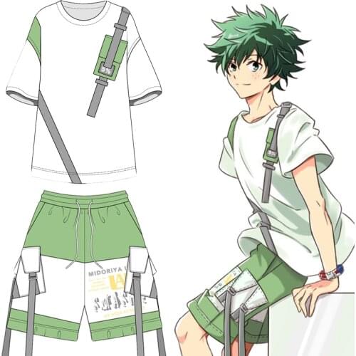 My Hero Academia Midoriya Izuku Cosplay Costume Summer Daily Fashion T-shirt Pants Uniform Anime Outfits Cos