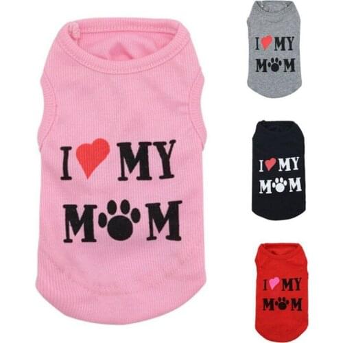 Summer Dog Tshirt Fashion Pet Clothes For Small Dogs Vest Shirt Clothes Pet Cat Puppy Chihuahua Letter I LOVE MY MOM Dog Shirt