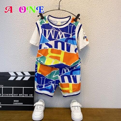 Summer boys clothing kids clothes baby t-shirt + shorts 2 pcs fashion mesh Breathable and cool Go out to play 2-12 yrs