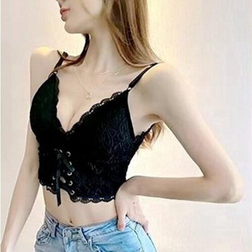 Sexy Lace Tank Tops with Pad for Women Cami Hot Erotic Camis Croptops Slim Femme Club Clothing Fashion Camisole Vest White