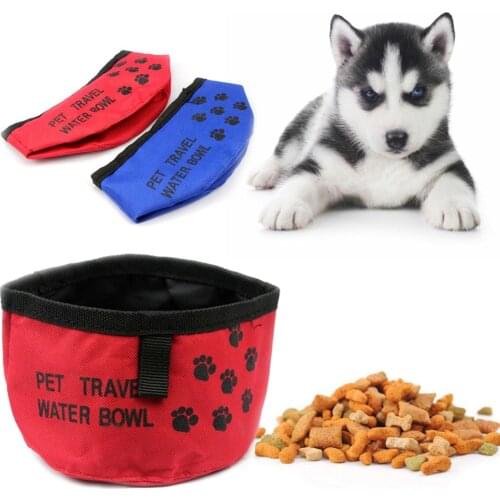 Dog Cat Puppy Food Water Bowl Dish Oxford Fabric Outdoor Dog Feeder Folding Collapsible Travel Pet