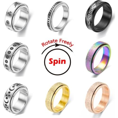Anxiety Ring For Women Moon Star Spinner Fidgets Rings Stainless Steel Rotate Freely Spinning Anti Stress men 2021 Gifts