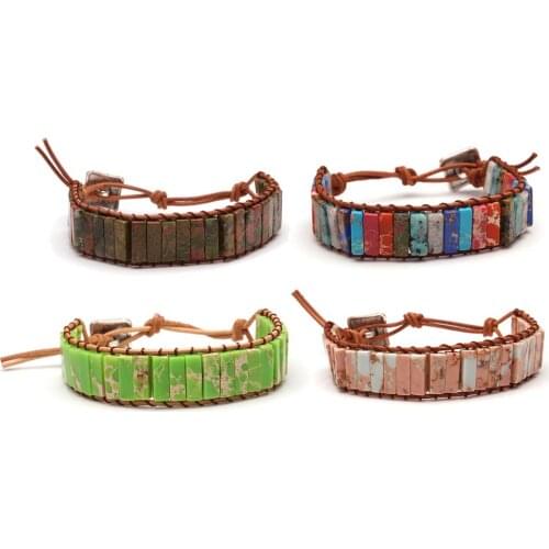 Boho Natural Stone Leather Wrap Bracelet Men 2020 New Fashion Semi-precious Stone Bohemian Good Quality Surf Jewelry Present