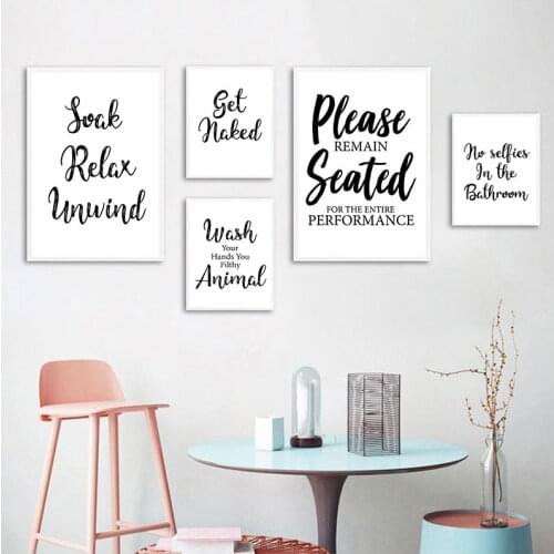 Wall Art Canvas Painting Funny Bathroom Rules Sign Nordic Black White Poster Prints Toilet Humour Pictures Bathroom Home Decor