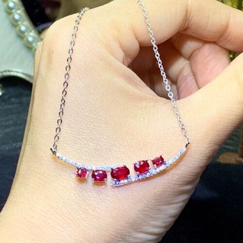 Natural red ruby gem necklace S925 silver natural gemstone necklace Elegant simple Row across woman gift wedding fine jewelry