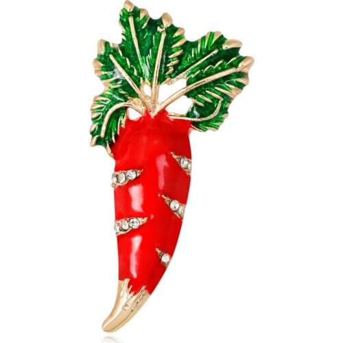 OneckOha Enameled Red Carrot Brooches Zinc Alloy Rhinestone Pin Womens Garment Acceesories