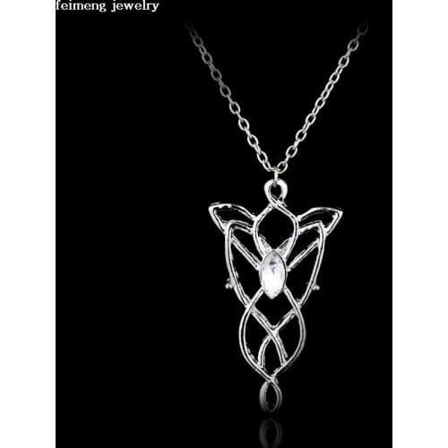 Wholesale 20pcs Movie Jewelry Elves Princess Aragorn Arwen Evenstar Pendant Twilight Star Pendant Long Metal Women Necklace