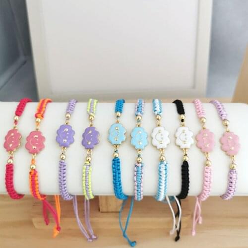 QMHJE Smile Cloud Women Bracelet Rose Enamel Hand Made Strap Chain Bracelet Rope Beach Ajustable Size Pink White Trendy Cute