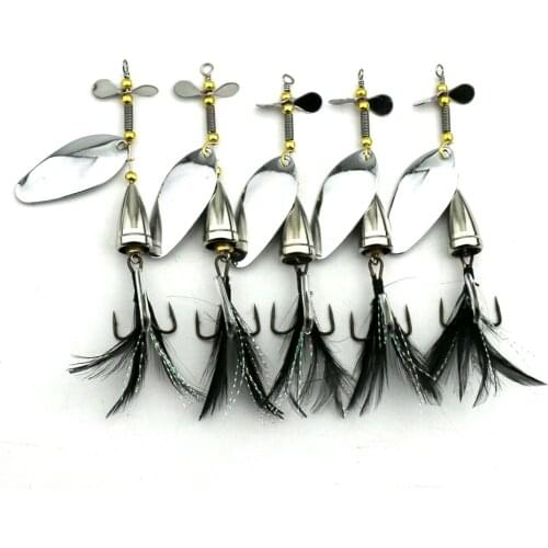 HENGJIA 10pcs/lot Metal Spoon Fishing Lure 7cm 12.7g 6#Hook Spinnerbait Feather hook Silver Bass Pike Swimbait
