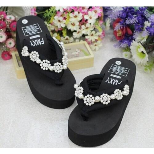 Bohemian Slippers Female Summer Korean Style Anti-skid Beach Ladies Black Wedge Platform Flip Flops Shoes Discount Womens
