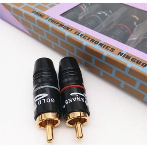 Welding Snake copper Gold Plated RCA Connector RCA Male plug adapter for AV Audio Vidio Wire Connector plug Hole diameter 8.8MM