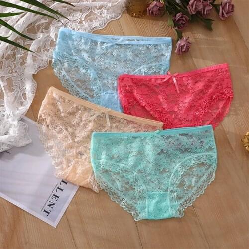 UMKA Fashionable Sexy Lace Underwear Ladies Transparent Hollow Panties For Girls Breathable Underwear Low Waist Briefs 2020
