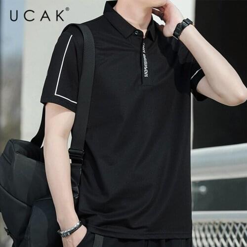 UCAK Brand Classic Turn-down Collar Solid Color Short Sleeve T-Shirts Summer New Streetwear Tops Casual Silk T Shirt Homme U5502