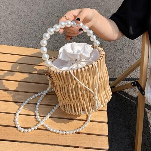 Designer Women Straw Handbags Bags High Quality Pearl Handle Ladies Amall Shoulder Bags Fashion Female Purse Crossbody Bag New