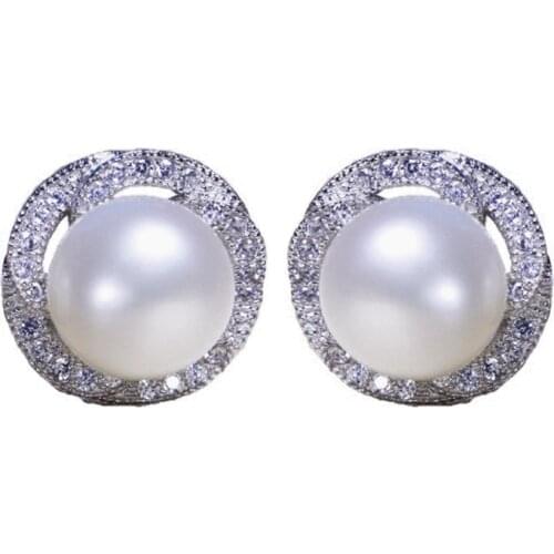 Top level Fashion Pearl Earrings 8-9mm Natural Pearl Rose Stud Earrings 925 Sterling Silver Earrings Pearl Jewelry For Women