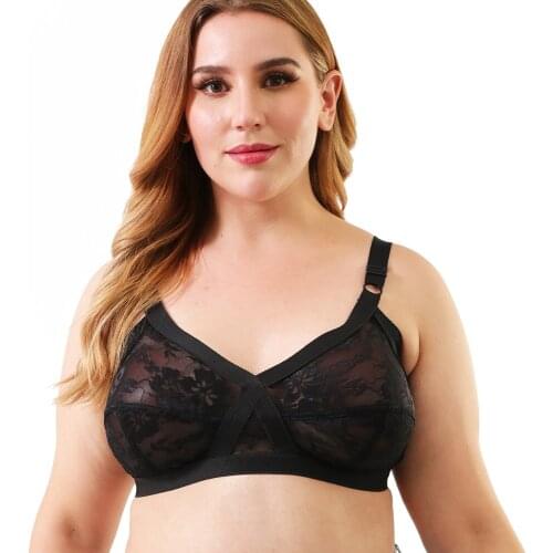 Plus Size Bras For Women Perspective Lace Brassiere Sexy Lingerie Larger Boobs Full Coverage Bra Wireless Bralette Underwear BH