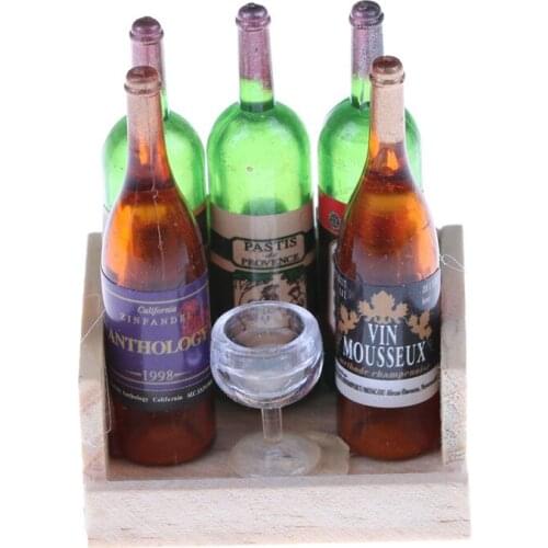 1Set Miniature Wine Juice Bottles Cup Wood Rack 1:12 Dollhouse Drink Model Kitchen Furniture Toys Christmas Gift