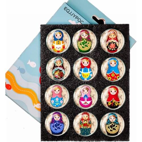 12pcs Russian Doll Fridge Magnet Matryoshka Dolls Glass Dome Note Holder Magnetic Refrigerator Sticker Christmas Home Decor