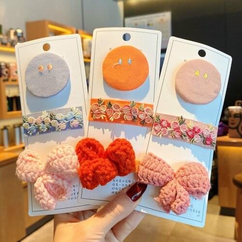 3 Pcs/Set Chidren Cute Colors Flower Knitting Bow Ornament Hair Clips Girls Lovely Soft Barrettes Hairpins Kids Hair Accessories