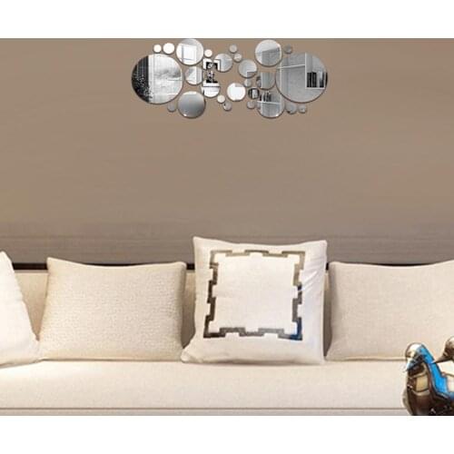 30Pcs 3D Wall Sticker Fashion Acrylic European Mirror Round Shape DIY Home Decor House Bedroom Bathroom Design Decoration