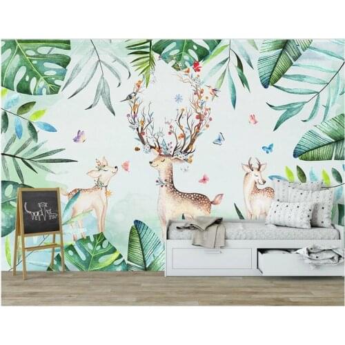 WDBH 3d wallpaper custom photo Green plantain leaves elk childrens room home decor 3d wall murals wallpaper for walls 3 d
