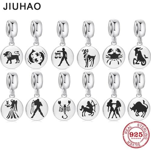 925 Sterling Silver Charms 12 Constellation Aries round fine Pendants beads Fit Original Designer Charm Bracelet Jewelry making