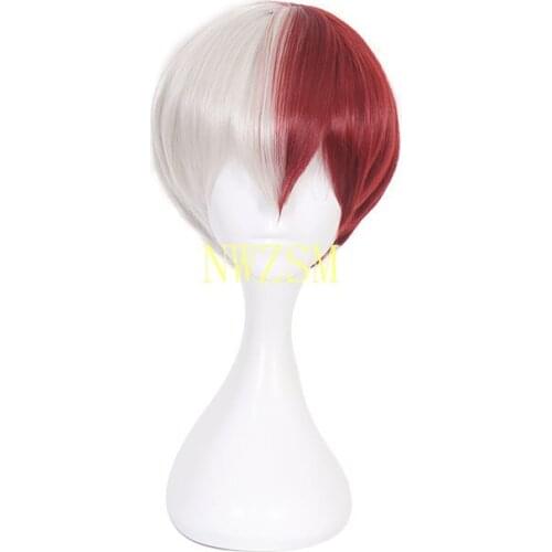 Anime My Hero Academia Boku no Hiro Akademia Shoto Todoroki Shouto White And Red Cosplay Wig+Wig Cap