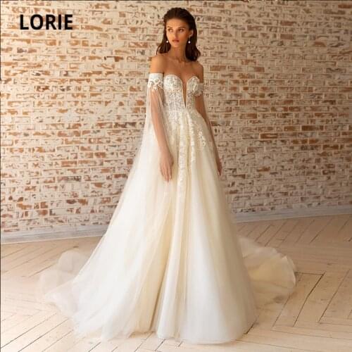 LORIE Elegant Boho Wedding Dresses A-Line Sweetheart Detachable Sleeves White Ivory Princess Beach Wedding Gown Bridal Dress