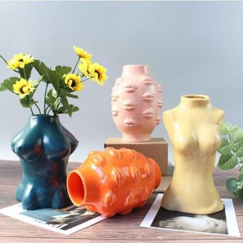 Ceramic Vase Home Decor Flower Pot Body Art Vase Room Decoration European Decoration Sculpture Hydroponic Plant Container
