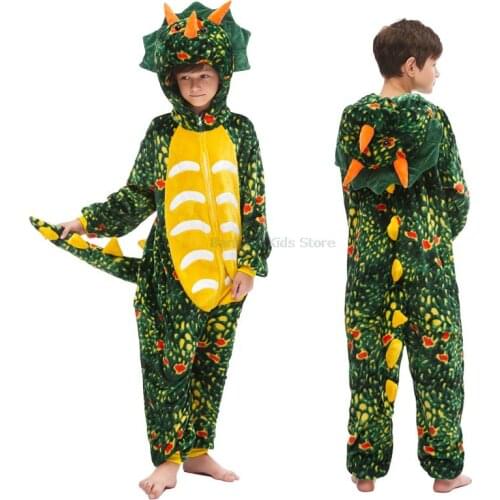 Kids Unicorn Dragon Lion Onesies Unisex Winter Animal Onesies Boys Girls Nightwear Costumes Children Flannel Sleepwear Pajamas