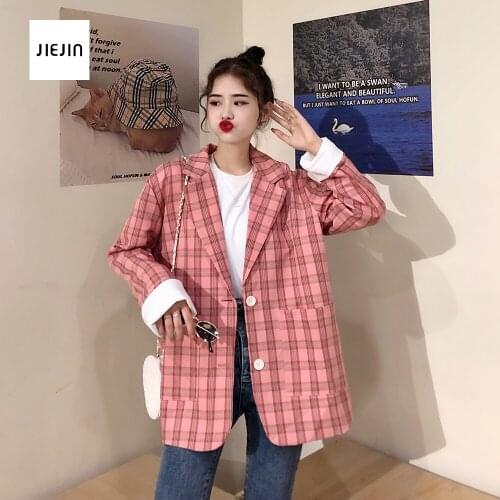 Checkered jacket boyfriend Oversize suit Jackets Loose Causal Checker Streetwear Coat vintage coat lapel thick jacket 2020 new