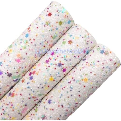 Christmas Snowflakes Sprinkles Chunky Glitter Vinyl Fabric Sheets Felt Backing Glitter Leather for Bows Earrings DIY R2037B