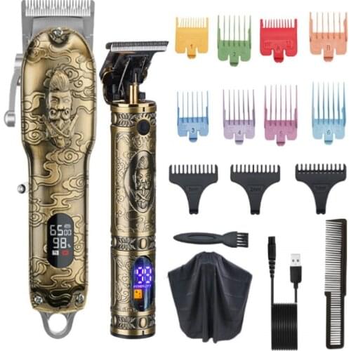 Professional Barber LED Hair Trimmer All Metal Electric Hair Clipper Rechargeable Man Haircut Machine Men Beard Mens Trimmer