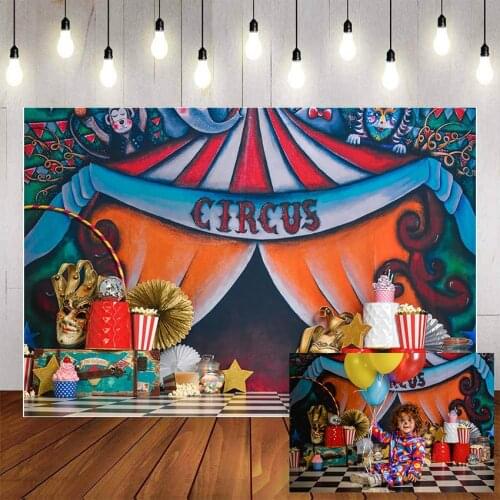 Mehofond Circus Photography Background Circus Tent Clown Popcorn Ice Cream Birthday Party Backdrop Photocall Studio