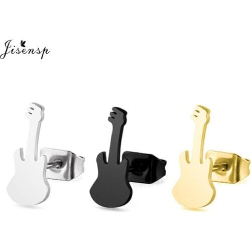Jisensp Cute Violin Shape Stud Earrings Stainless Steel Musical Instruments Design Earrings Best Gift for Music Lover oorbellen