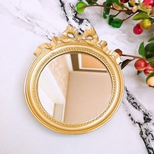 European Vintage Mini Portable Resin Glass Mirror Calm Makeup Plate Gold/pink/white Candy Cake Trays Tool Decoration 10cm*11cm