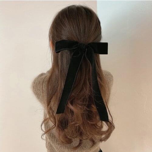 Fashion Black Long Bowknot Hair Rope Women Ponytail Holder Bows Hair Band Elastic Scrunchie Hair Ties Ring Hair Accessories