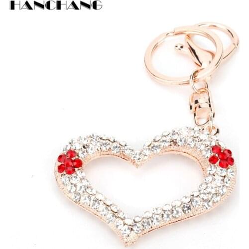 Fashion Heart Keychain Rhinestones Keys Claps Girls Women Handbags Purse Jewelry Key Ring Romantic Trinket Key Chain llavero