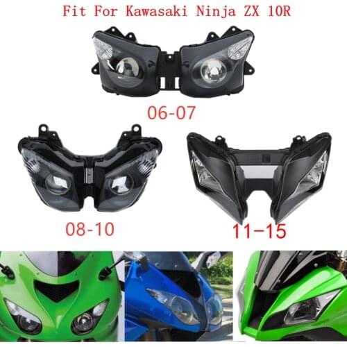 Motorcycle Black Front Headlight Headlamp For Kawasaki Ninja ZX-10R ZX10R 2006-2007 2011-2015