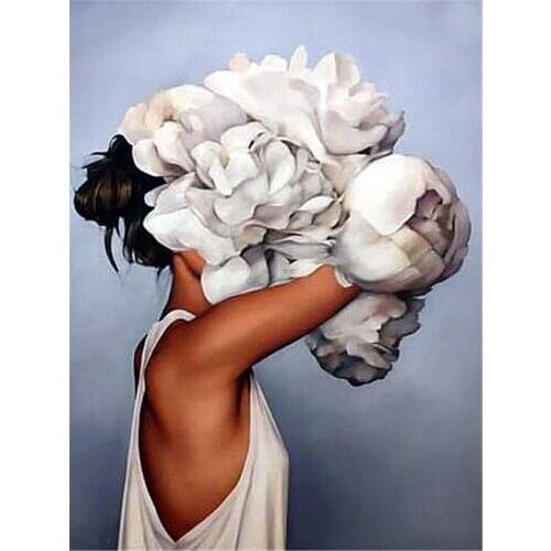 Girl Flower DIY Embroidery 11CT Cross Stitch Kits Craft Needlework Set Cotton Thread Printed Canvas Home Decoration Room