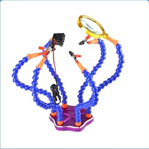 Table Clamp 6 Pcs Flexible Arms Soldering Iron Holder PCB Welding Station Repair Third Hand Tool With Magnifier Cooling Fan