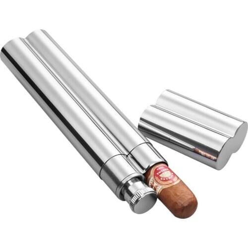 Cigar tube Portable 304 Stainless Steel Double Tube/Box Mirror WHISKY flagon CG-0125