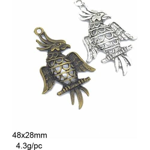 25pcs 48x28mm Tibetan Silver/ Bornze Plated Parrot Charms Pendants For Bracelet Necklace Jewelry Making DIY Handmade Craft