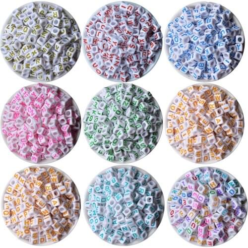 Colorful Mixed Square Alphabet Letter Acrylic Flat Round Spacer Beads for Jewelry Making DIY 200Pcs 6x6mm