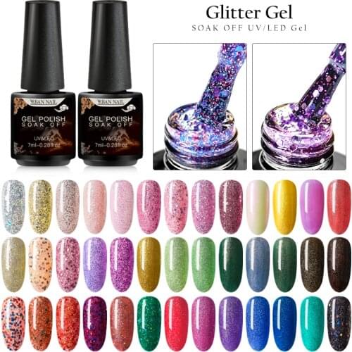 RBAN NAIL 7ml UV Gel Nail Polish Holographic Glitter Sequins Semi Permanent Soak Off LED Color Nail Art Gel Polish Varnish